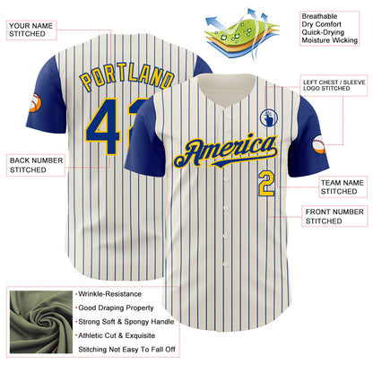 Custom Cream Royal Pinstripe Yellow Authentic Two Tone Baseball Jersey - Sky-Custom
