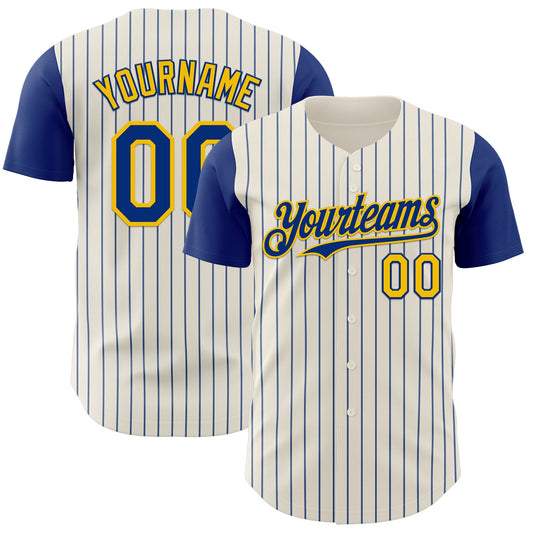 Custom Cream Royal Pinstripe Yellow Authentic Two Tone Baseball Jersey - Sky-Custom