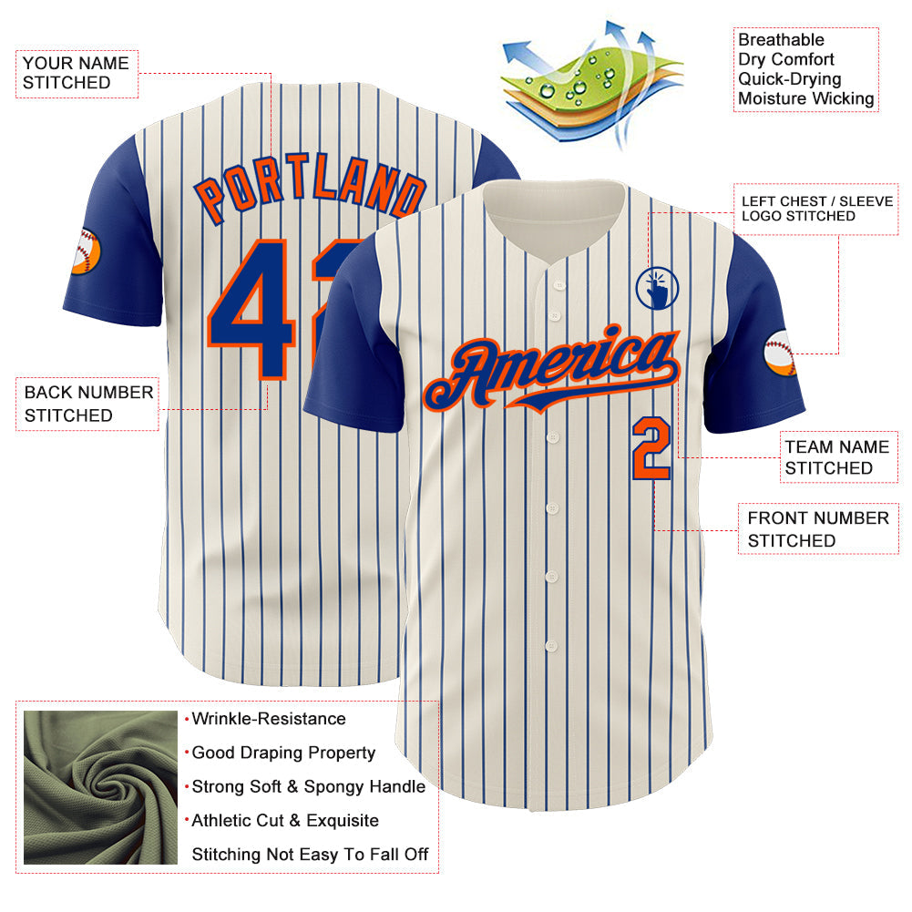 Custom Cream Royal Pinstripe Orange Authentic Two Tone Baseball Jersey - Sky-Custom