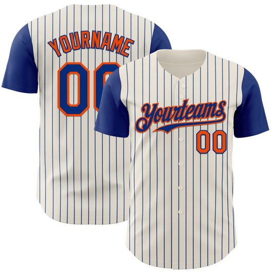 Custom Cream Royal Pinstripe Orange Authentic Two Tone Baseball Jersey - Sky-Custom