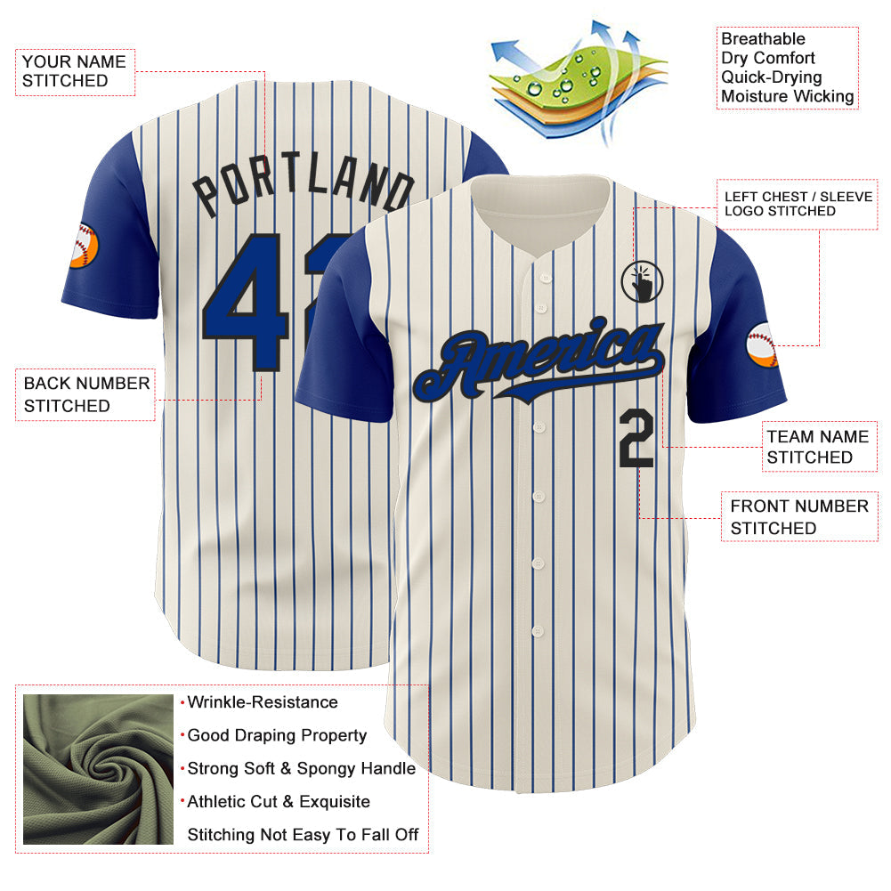 Custom Cream Royal Pinstripe Black Authentic Two Tone Baseball Jersey - Sky-Custom