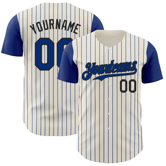 Custom Cream Royal Pinstripe Black Authentic Two Tone Baseball Jersey - Sky-Custom