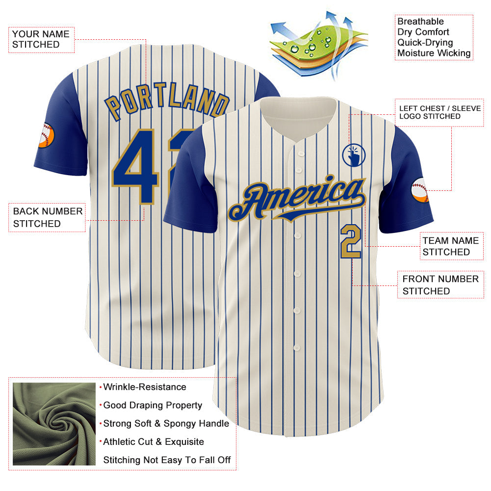 Custom Cream Royal Pinstripe Old Gold Authentic Two Tone Baseball Jersey - Sky-Custom
