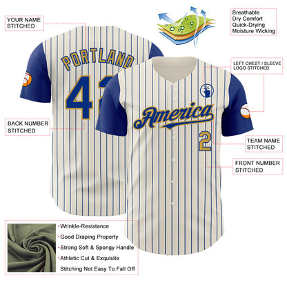 Custom Cream Royal Pinstripe Old Gold Authentic Two Tone Baseball Jersey - Sky-Custom