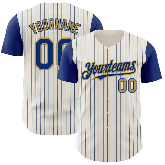 Custom Cream Royal Pinstripe Old Gold Authentic Two Tone Baseball Jersey - Sky-Custom