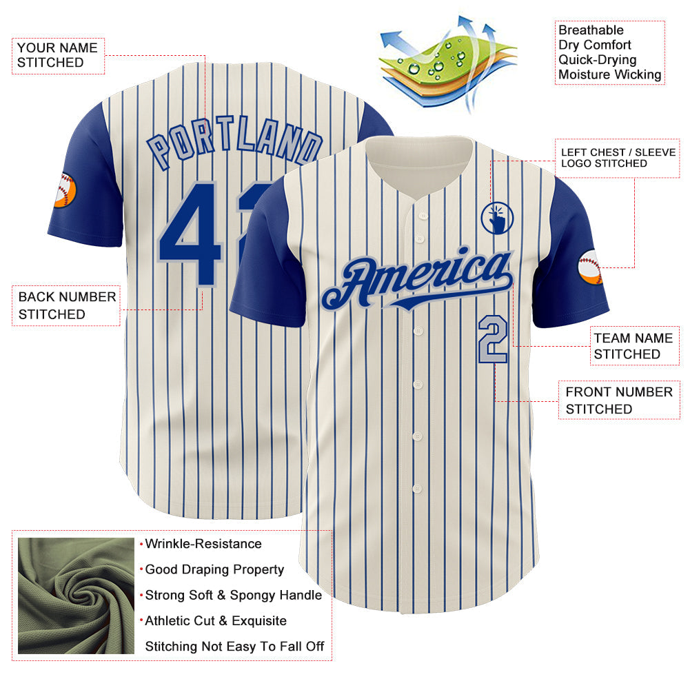 Custom Cream Royal Pinstripe Gray Authentic Two Tone Baseball Jersey - Sky-Custom