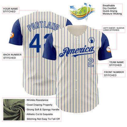 Custom Cream Royal Pinstripe Gray Authentic Two Tone Baseball Jersey - Sky-Custom