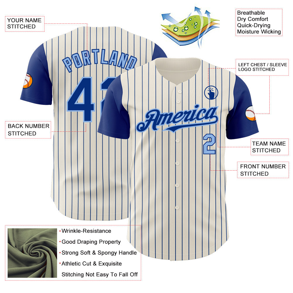 Custom Cream Royal Pinstripe Light Blue Authentic Two Tone Baseball Jersey - Sky-Custom