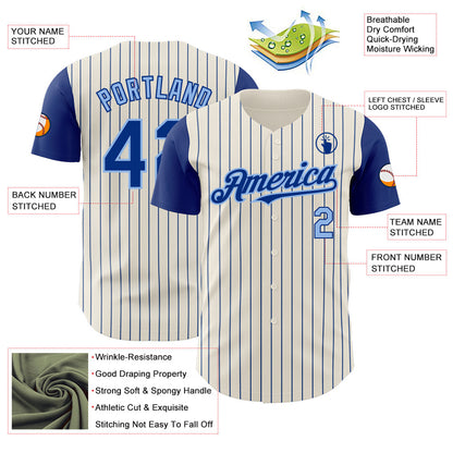 Custom Cream Royal Pinstripe Light Blue Authentic Two Tone Baseball Jersey - Sky-Custom