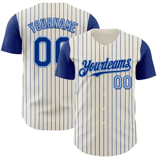 Custom Cream Royal Pinstripe Light Blue Authentic Two Tone Baseball Jersey - Sky-Custom