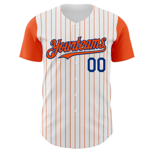 Custom White Orange Pinstripe Royal Authentic Two Tone Baseball Jersey - Sky-Custom