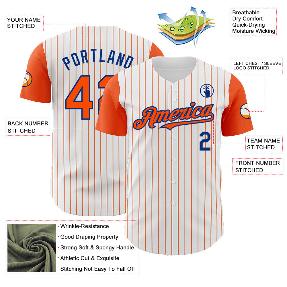 Custom White Orange Pinstripe Royal Authentic Two Tone Baseball Jersey - Sky-Custom