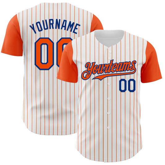 Custom White Orange Pinstripe Royal Authentic Two Tone Baseball Jersey - Sky-Custom