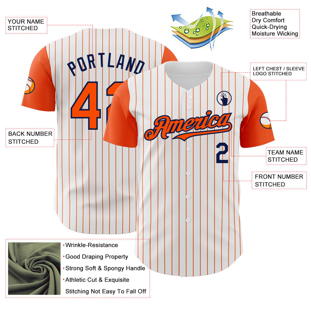 Custom White Orange Pinstripe Navy Authentic Two Tone Baseball Jersey - Sky-Custom