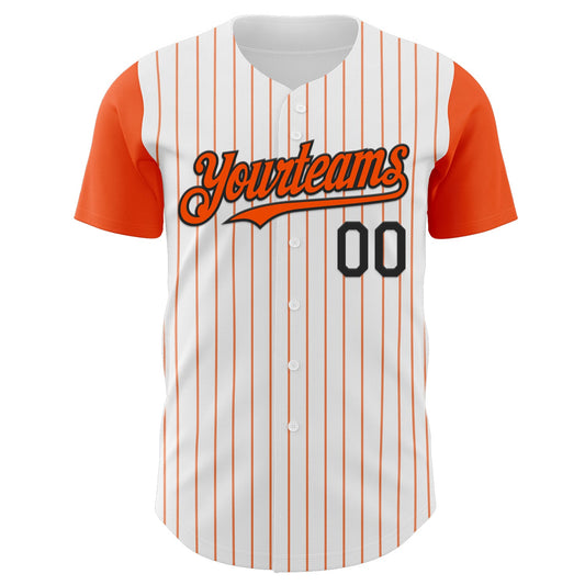 Custom White Orange Pinstripe Black Authentic Two Tone Baseball Jersey - Sky-Custom