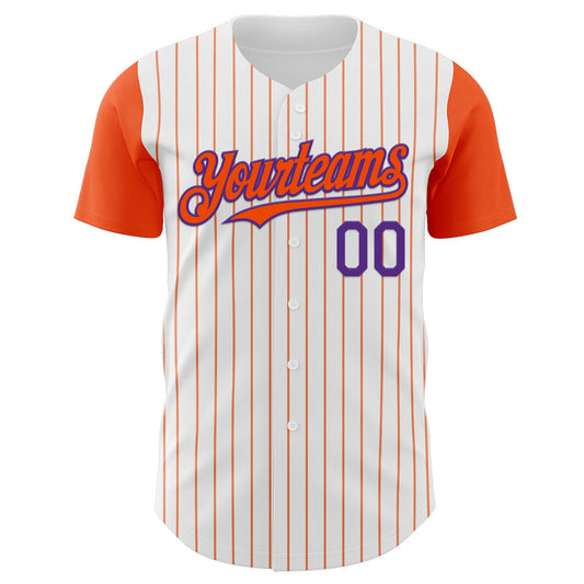Custom White Orange Pinstripe Purple Authentic Two Tone Baseball Jersey - Sky-Custom
