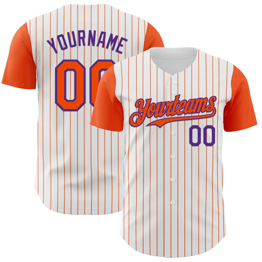 Custom White Orange Pinstripe Purple Authentic Two Tone Baseball Jersey - Sky-Custom