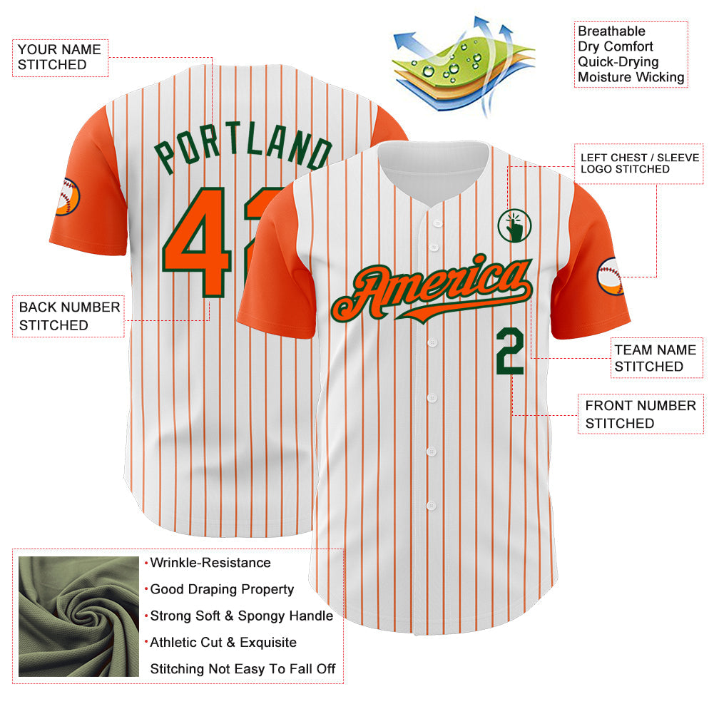 Custom White Orange Pinstripe Green Authentic Two Tone Baseball Jersey - Sky-Custom