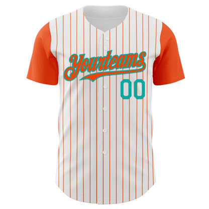 Custom White Orange Pinstripe Aqua Authentic Two Tone Baseball Jersey - Sky-Custom