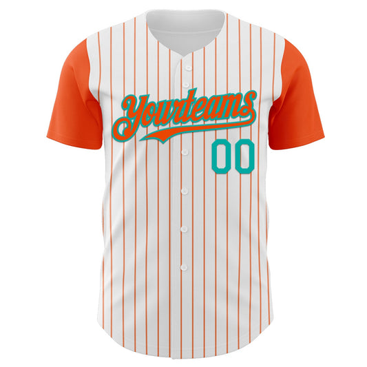 Custom White Orange Pinstripe Aqua Authentic Two Tone Baseball Jersey - Sky-Custom
