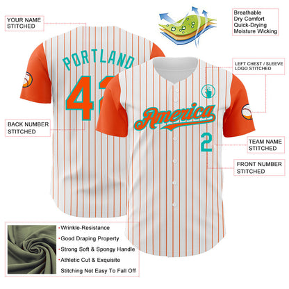 Custom White Orange Pinstripe Aqua Authentic Two Tone Baseball Jersey - Sky-Custom