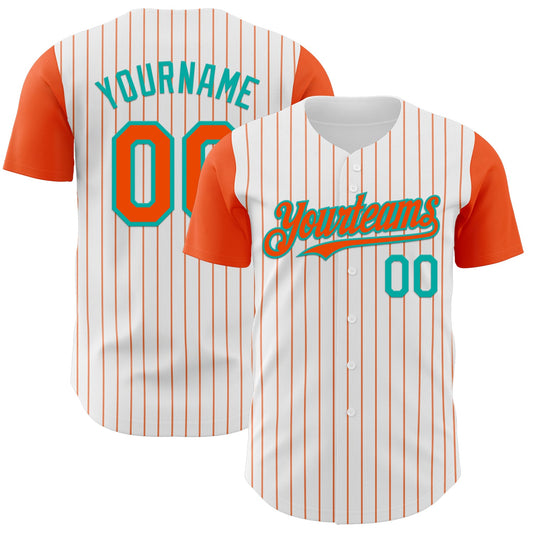 Custom White Orange Pinstripe Aqua Authentic Two Tone Baseball Jersey - Sky-Custom