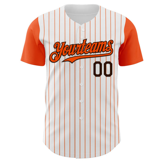 Custom White Orange Pinstripe Brown Authentic Two Tone Baseball Jersey - Sky-Custom
