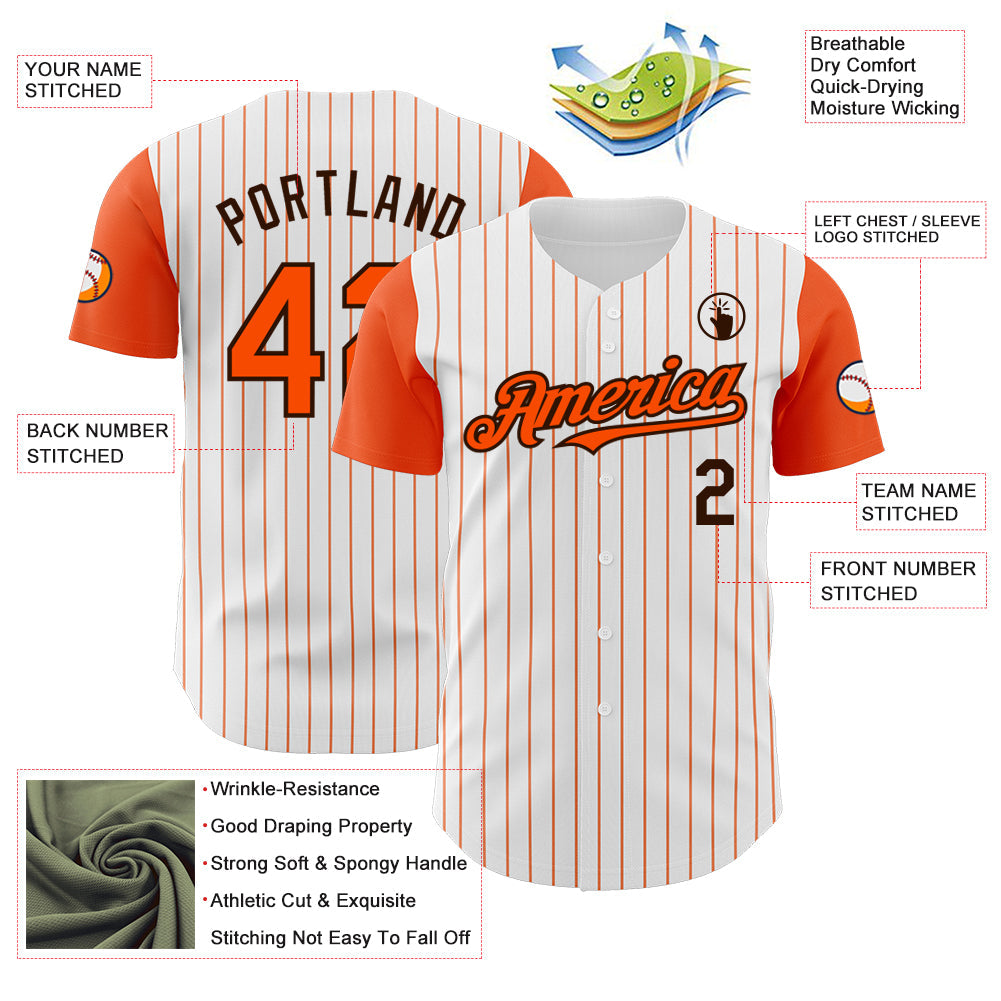 Custom White Orange Pinstripe Brown Authentic Two Tone Baseball Jersey - Sky-Custom