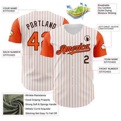 Custom White Orange Pinstripe Brown Authentic Two Tone Baseball Jersey - Sky-Custom