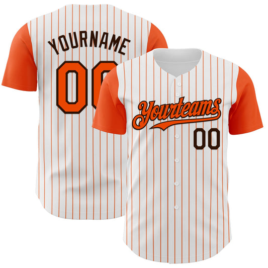 Custom White Orange Pinstripe Brown Authentic Two Tone Baseball Jersey - Sky-Custom