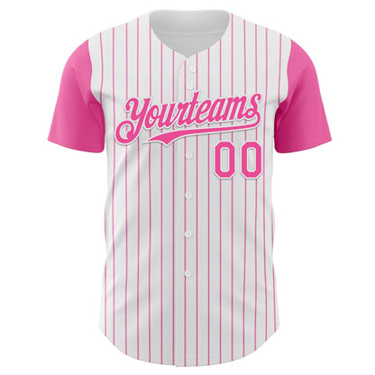 Custom White Pink Pinstripe Pink Authentic Two Tone Baseball Jersey - Sky-Custom