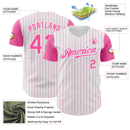 Custom White Pink Pinstripe Pink Authentic Two Tone Baseball Jersey - Sky-Custom