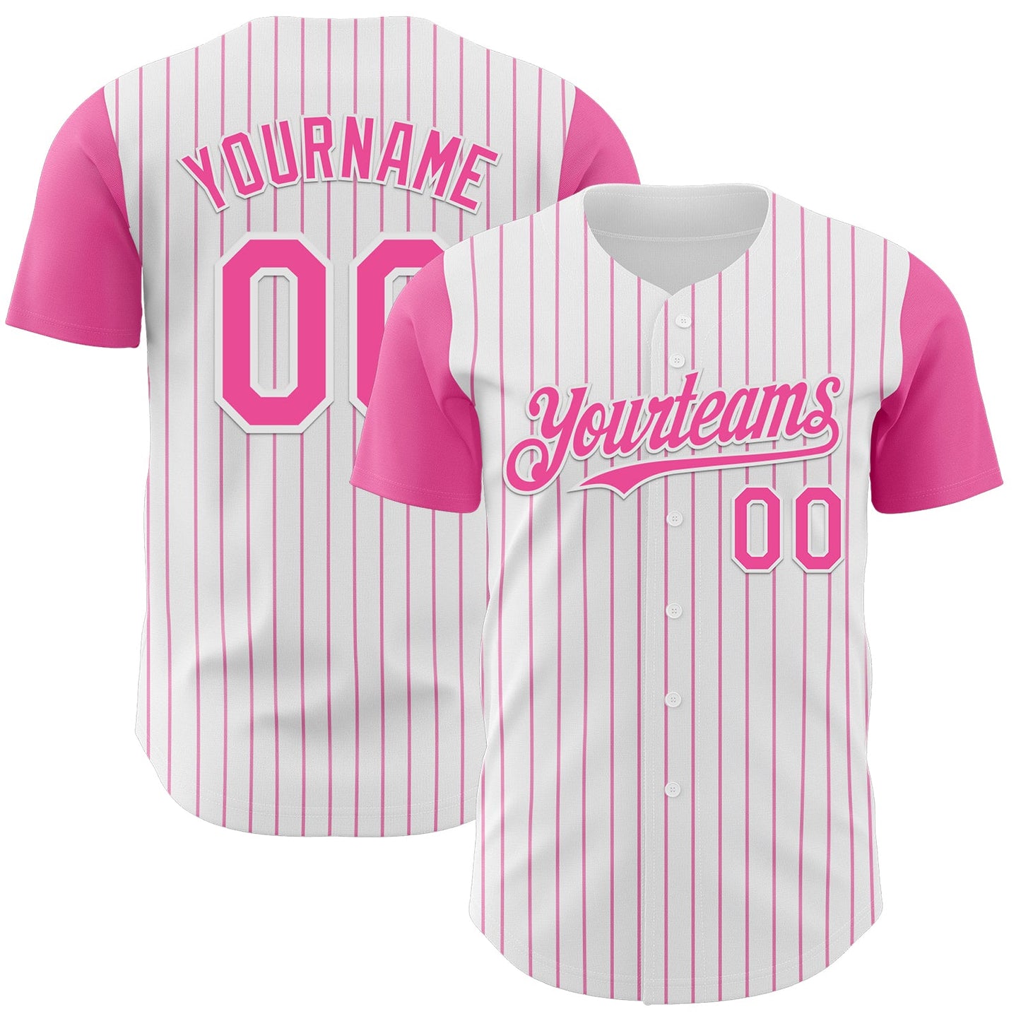 Custom White Pink Pinstripe Pink Authentic Two Tone Baseball Jersey - Sky-Custom