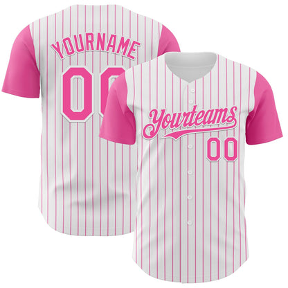 Custom White Pink Pinstripe Pink Authentic Two Tone Baseball Jersey - Sky-Custom