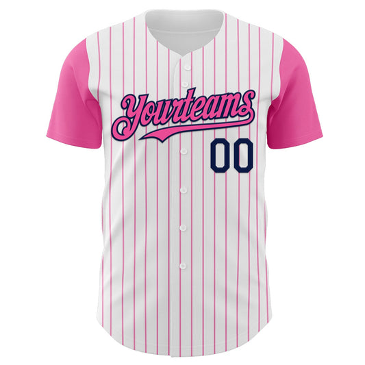 Custom White Pink Pinstripe Navy Authentic Two Tone Baseball Jersey - Sky-Custom