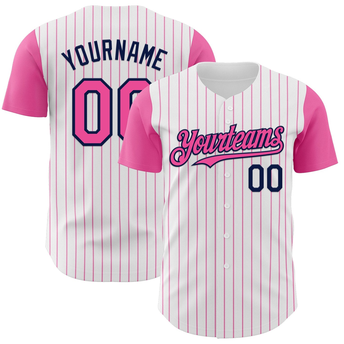Custom White Pink Pinstripe Navy Authentic Two Tone Baseball Jersey - Sky-Custom