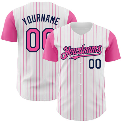 Custom White Pink Pinstripe Navy Authentic Two Tone Baseball Jersey - Sky-Custom