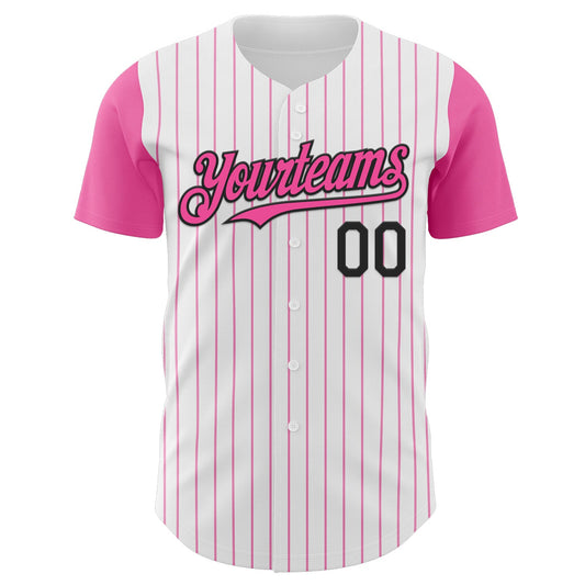 Custom White Pink Pinstripe Black Authentic Two Tone Baseball Jersey - Sky-Custom