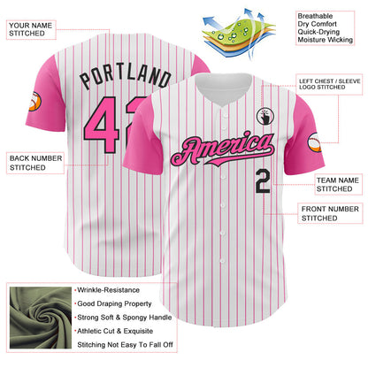 Custom White Pink Pinstripe Black Authentic Two Tone Baseball Jersey - Sky-Custom