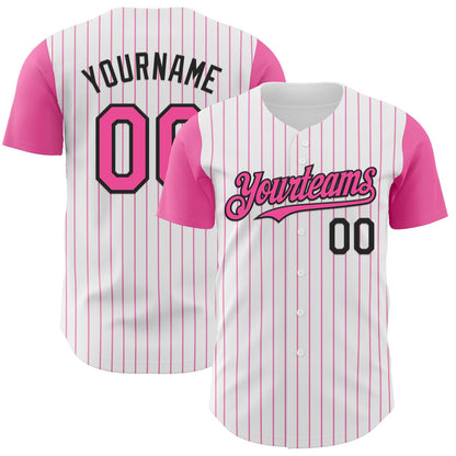 Custom White Pink Pinstripe Black Authentic Two Tone Baseball Jersey - Sky-Custom
