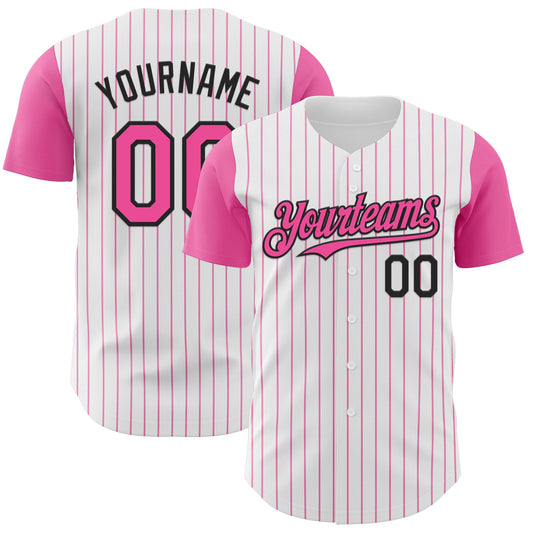 Custom White Pink Pinstripe Black Authentic Two Tone Baseball Jersey - Sky-Custom