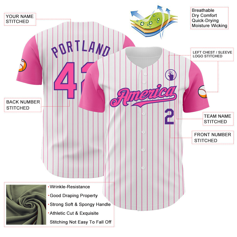 Custom White Pink Pinstripe Purple Authentic Two Tone Baseball Jersey - Sky-Custom