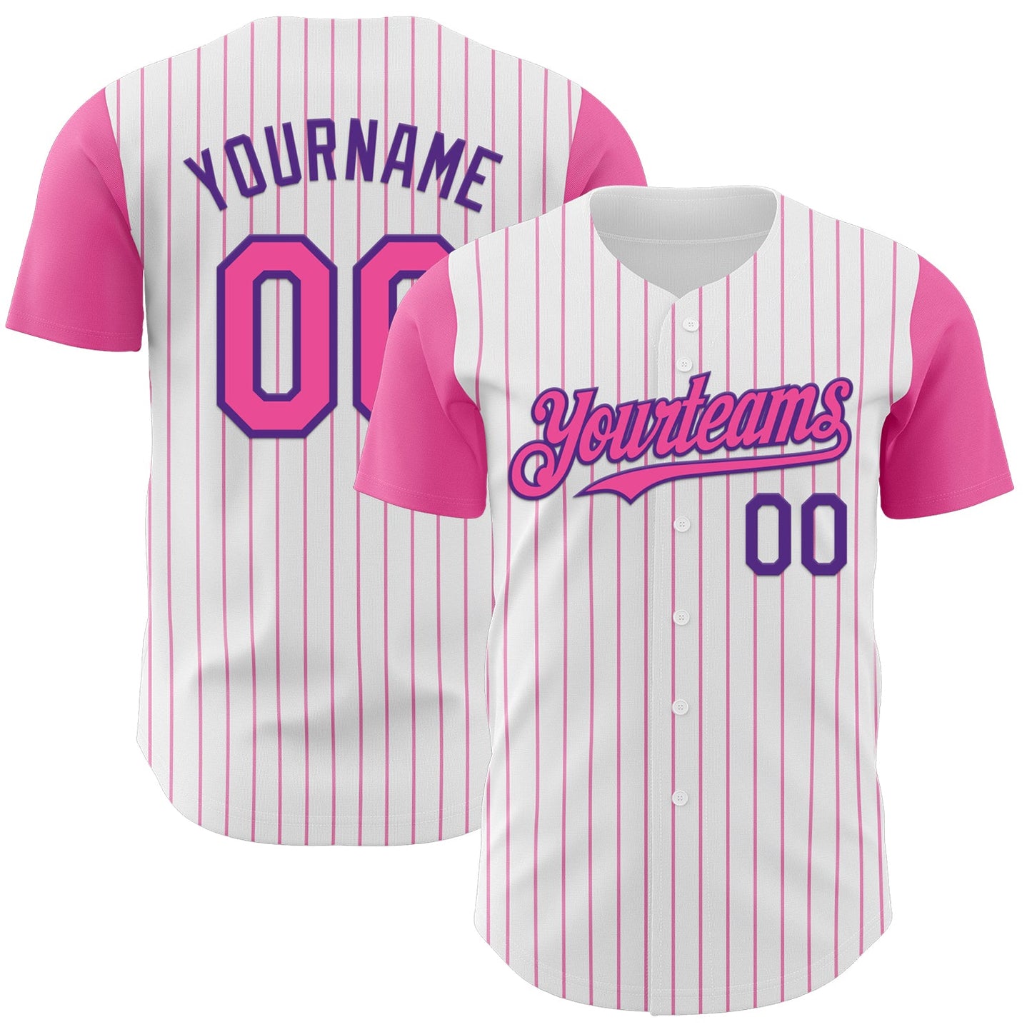 Custom White Pink Pinstripe Purple Authentic Two Tone Baseball Jersey - Sky-Custom
