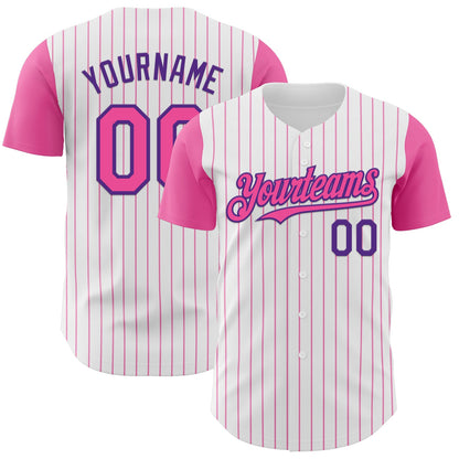 Custom White Pink Pinstripe Purple Authentic Two Tone Baseball Jersey - Sky-Custom