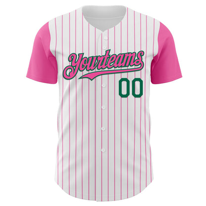 Custom White Pink Pinstripe Kelly Green Authentic Two Tone Baseball Jersey - Sky-Custom