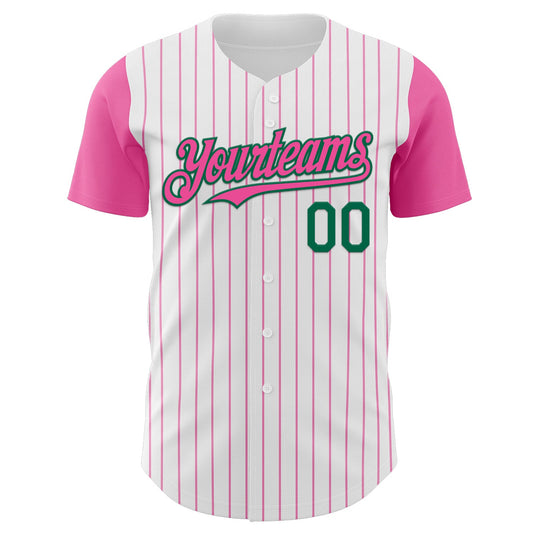 Custom White Pink Pinstripe Kelly Green Authentic Two Tone Baseball Jersey - Sky-Custom
