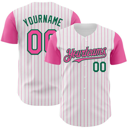 Custom White Pink Pinstripe Kelly Green Authentic Two Tone Baseball Jersey - Sky-Custom