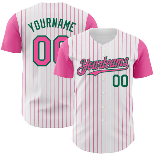 Custom White Pink Pinstripe Kelly Green Authentic Two Tone Baseball Jersey - Sky-Custom
