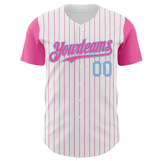 Custom White Pink Pinstripe Light Blue Authentic Two Tone Baseball Jersey - Sky-Custom