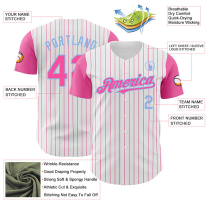 Custom White Pink Pinstripe Light Blue Authentic Two Tone Baseball Jersey - Sky-Custom